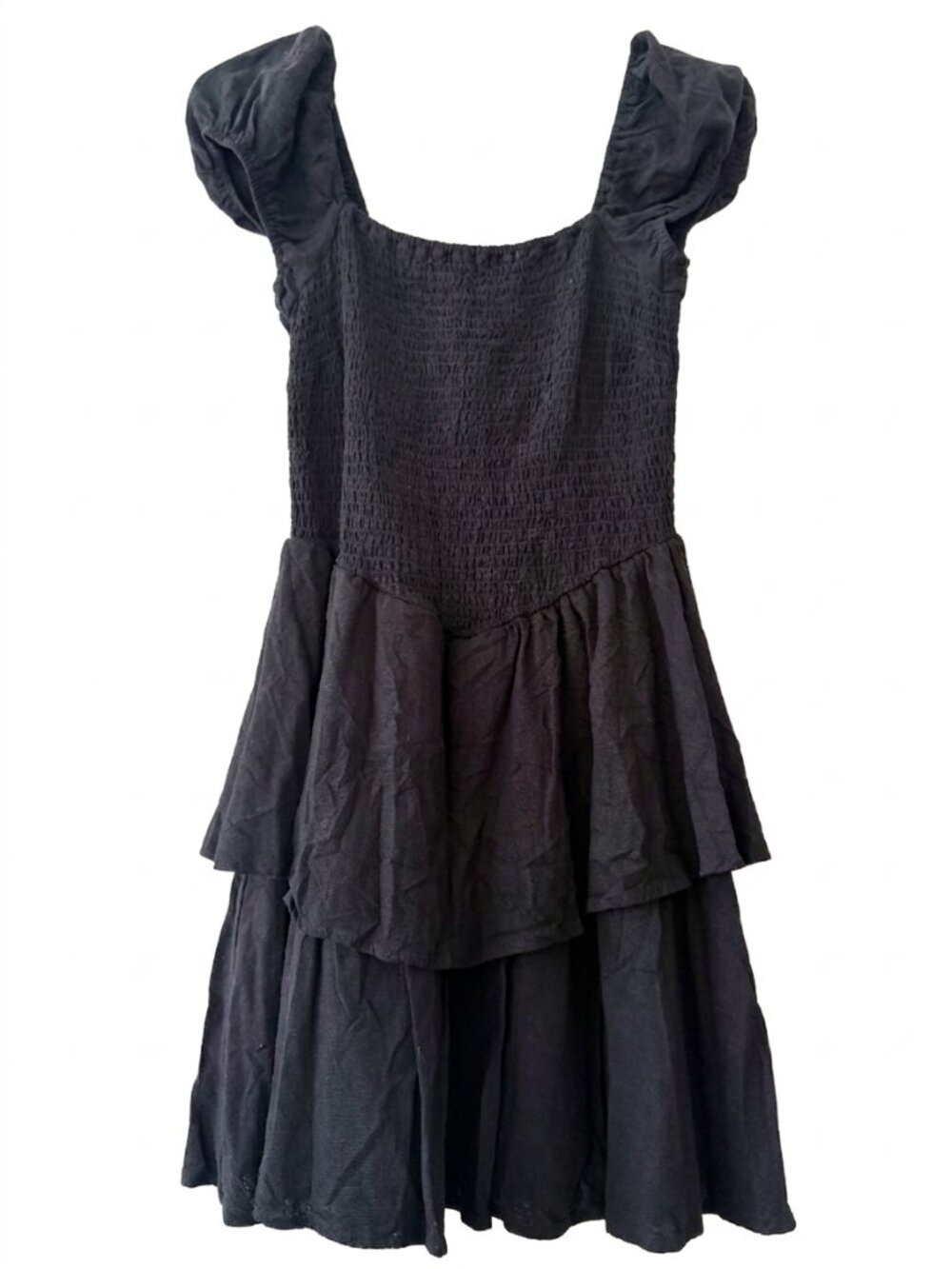 H&M Divided Black Smocked Tiered Mini Dress